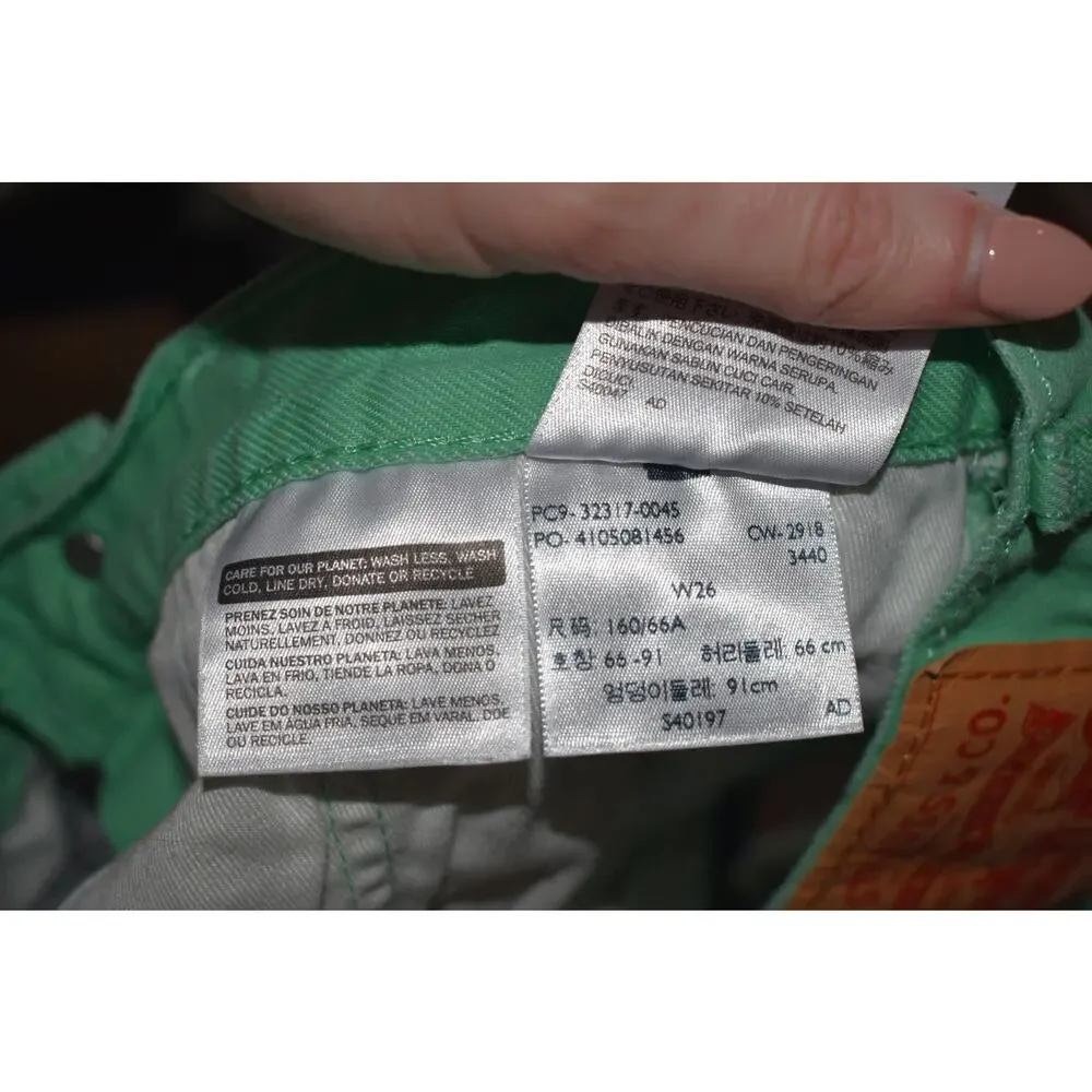 Levi's 501 Original Shorts Mint Green Size 26